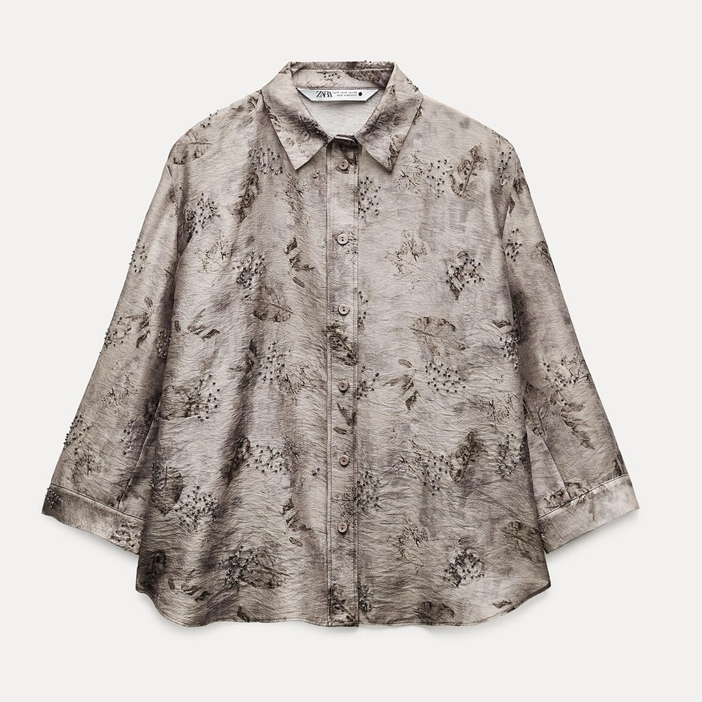 New Zara $69 Embroidered Beaded Top Blouse Small 2923/283